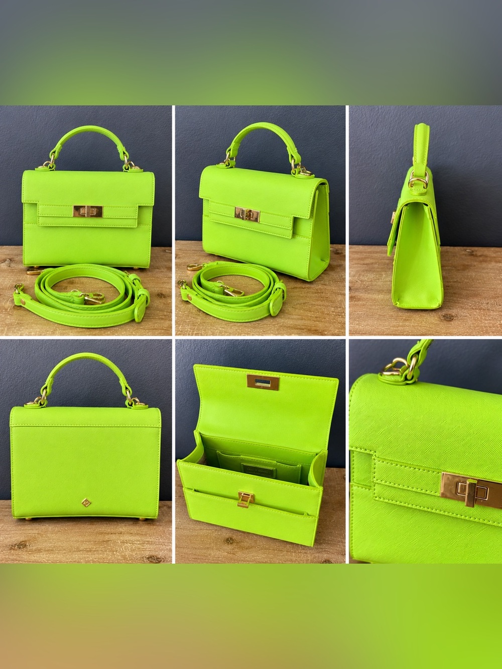 Call It Spring Neon Green Top Handle Bag | Crossbody Satchel | Statement Purse - Picture 2 of 2
